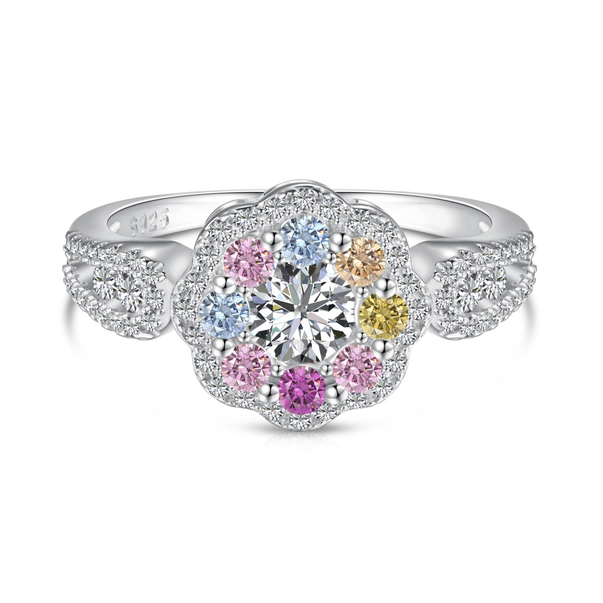 [Vivid Aurora]Delicate Colorful Round Cut Flower Shape Wedding Ring