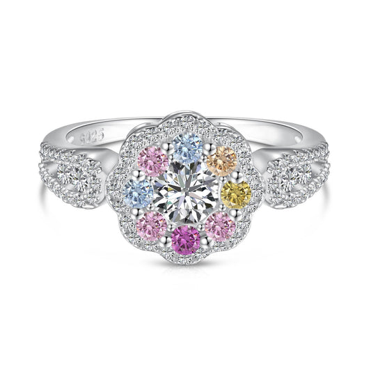 [Vivid Aurora]Delicate Colorful Round Cut Flower Shape Wedding Ring