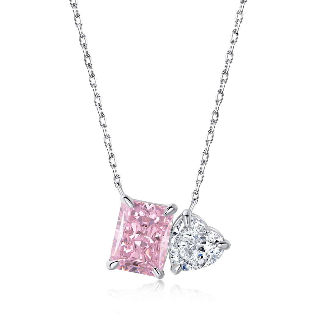 [Vivid Aurora]Dazzling Square & Heart Shape Necklace