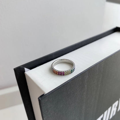 [Vivid Aurora]Unique Colorful Round Cut Tennis Ring