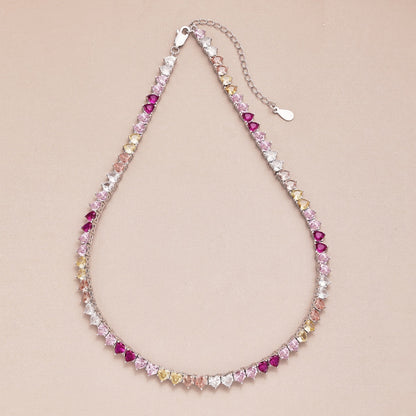 [Vivid Aurora]Sparkling Colorful Full Heart Tennis Necklace