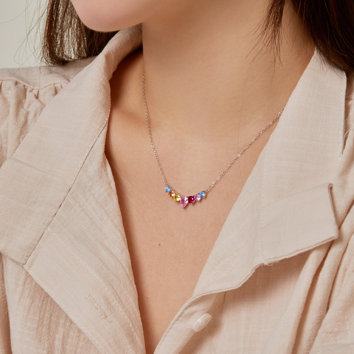 [Vivid Aurora]Dainty Colorful Heart Necklace