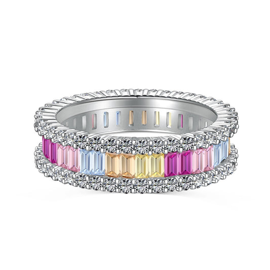 [Vivid Aurora]Dainty Kaleidoscopic Emerald Cut Daily Ring