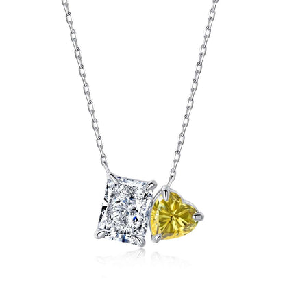 [Vivid Aurora]Dazzling Square & Heart Shape Necklace