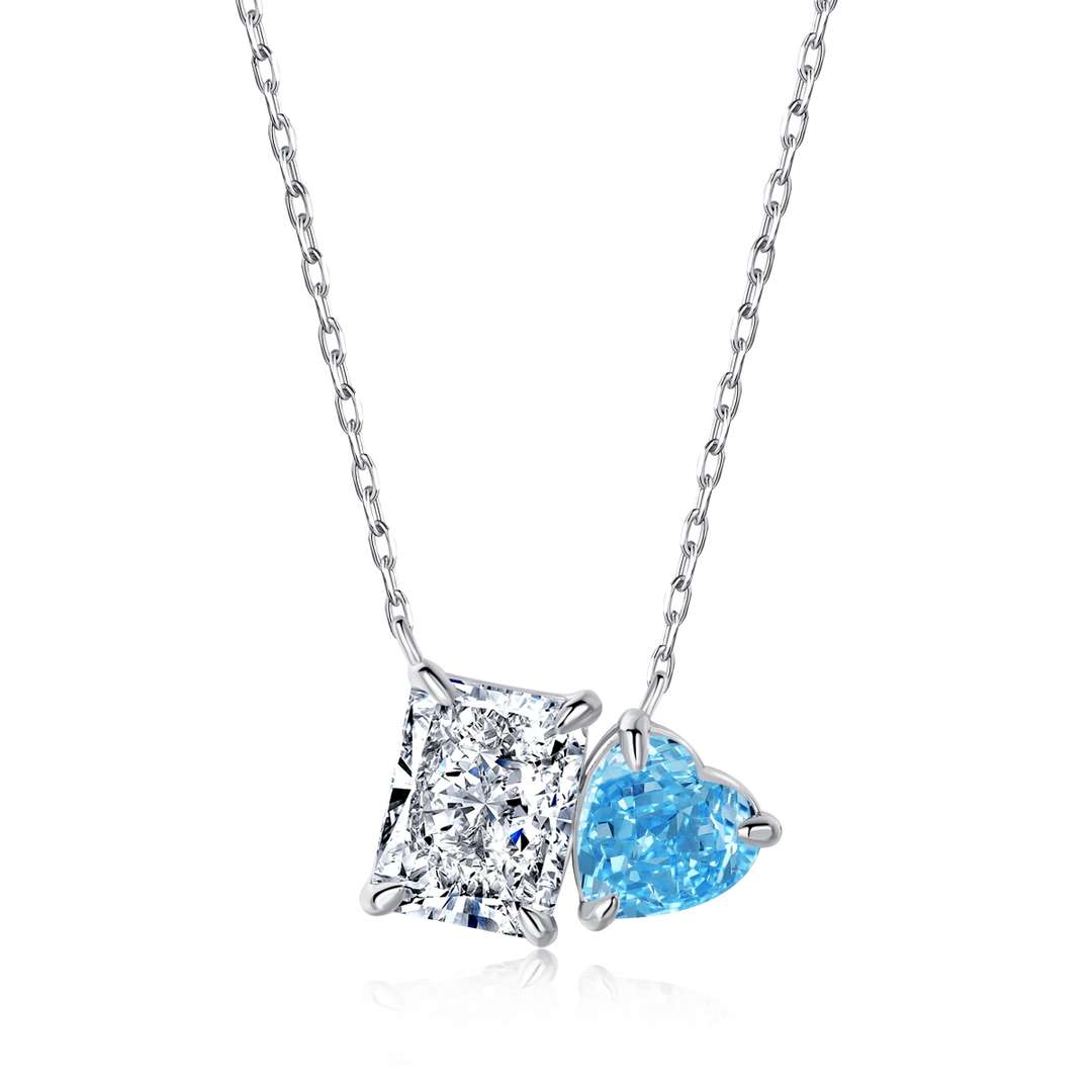 [Vivid Aurora]Dazzling Square & Heart Shape Necklace