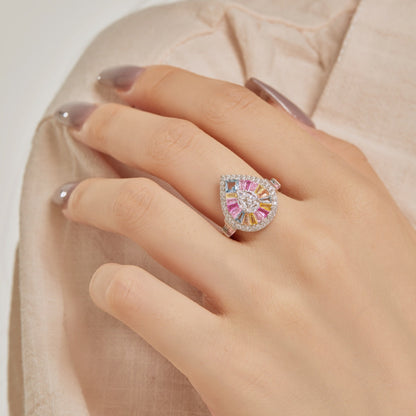 [Vivid Aurora]Elegant Colorful Water Drop Shape Banquet Ring